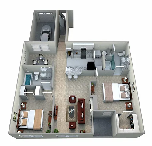 Floor plan Gainesway - 2 Bedroom, 2 Bath (1,145 sqft.)