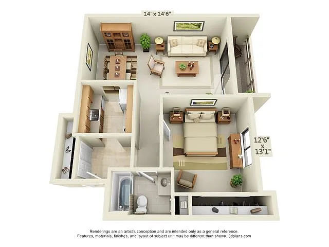 Floor plan 1 Bedroom 1 Bath