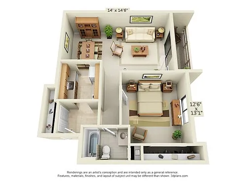 Floor plan 1 Bedroom 1 Bath