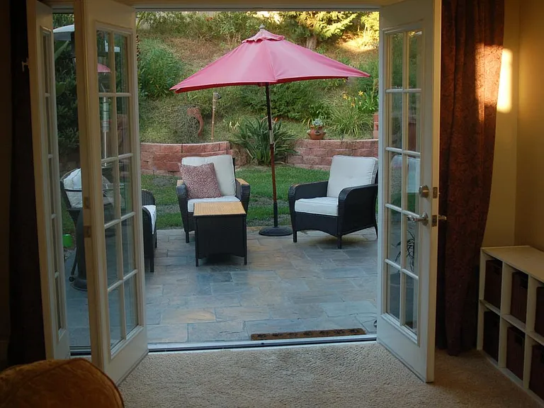 French doors from living room out to Patio