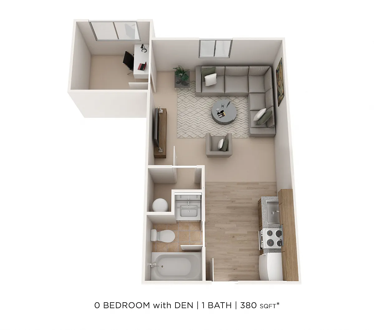Floor plan Studio - Trinity - 380 sqft