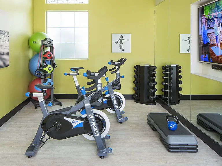 Apartment community 24-hour fitness center at Griffis Griffis Station in Denver, CO.