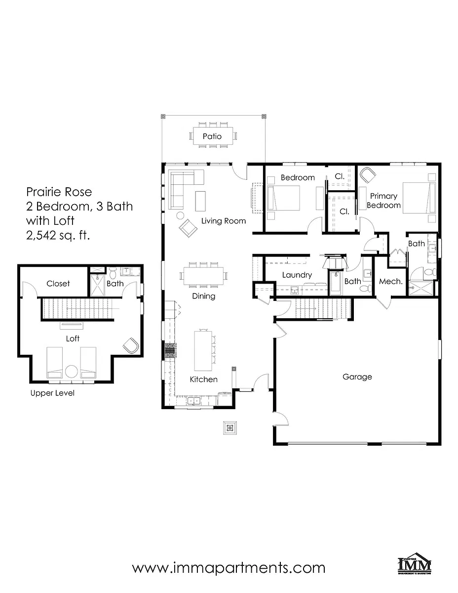 Floor plan 2 Bed / 3 Bath w/Loft 2,542 sq. ft. Prairie Rose