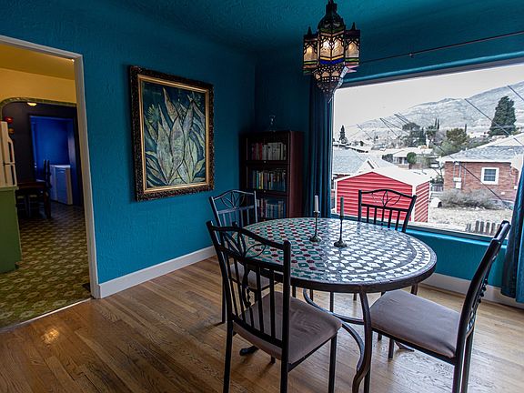 Dining room with a view toward the Franklin Mountains.