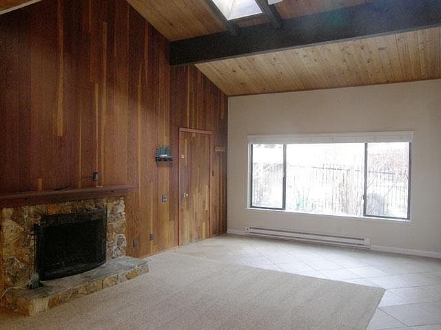 Living room with wood fireplace