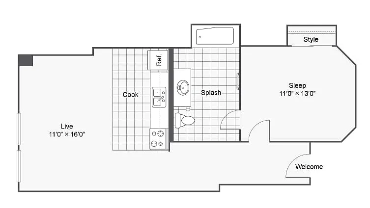 Floor plan 1 Bed 1 Bath F