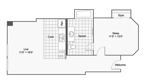 Floor plan 1 Bed 1 Bath F