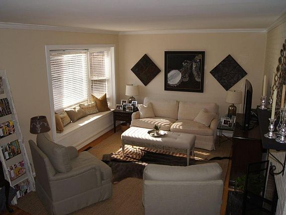 Living Room with Bay Window, Gas Fireplace