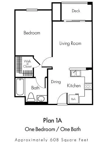 Floor plan 1 Bedroom 1 Bath - Plan A