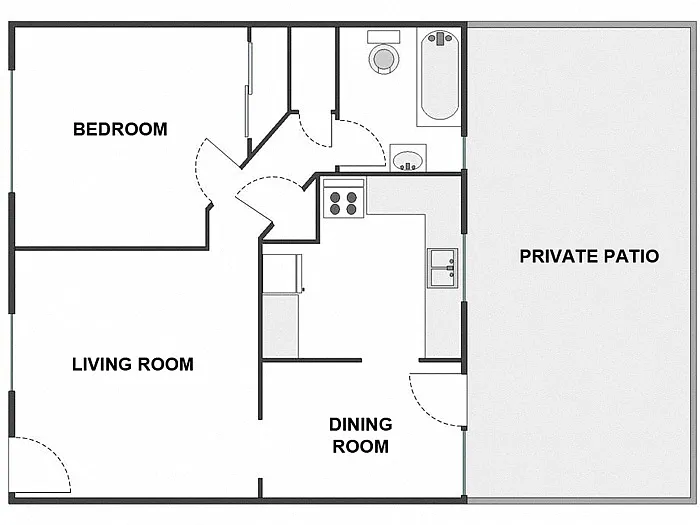Floor plan 1 Bed / 1 Bath: Type B