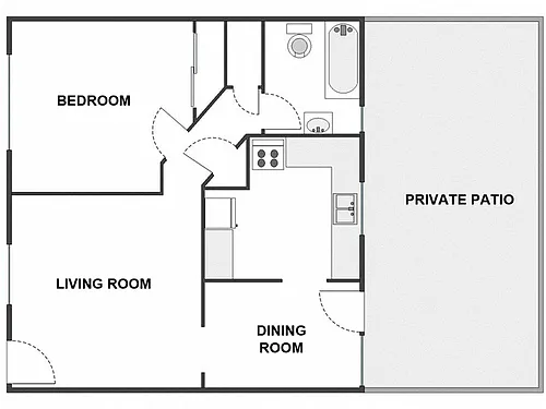 Floor plan 1 Bed / 1 Bath: Type B