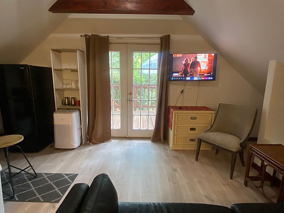 View from the studio toward the French doors and patio.