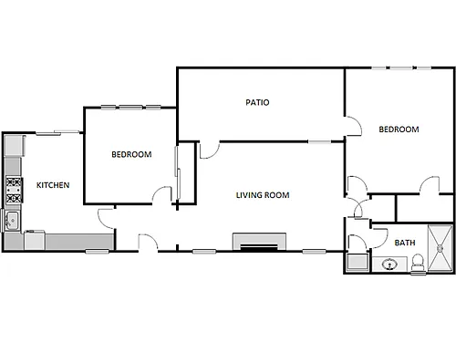 Floor plan 2 Bed / 1 Bath: Type B