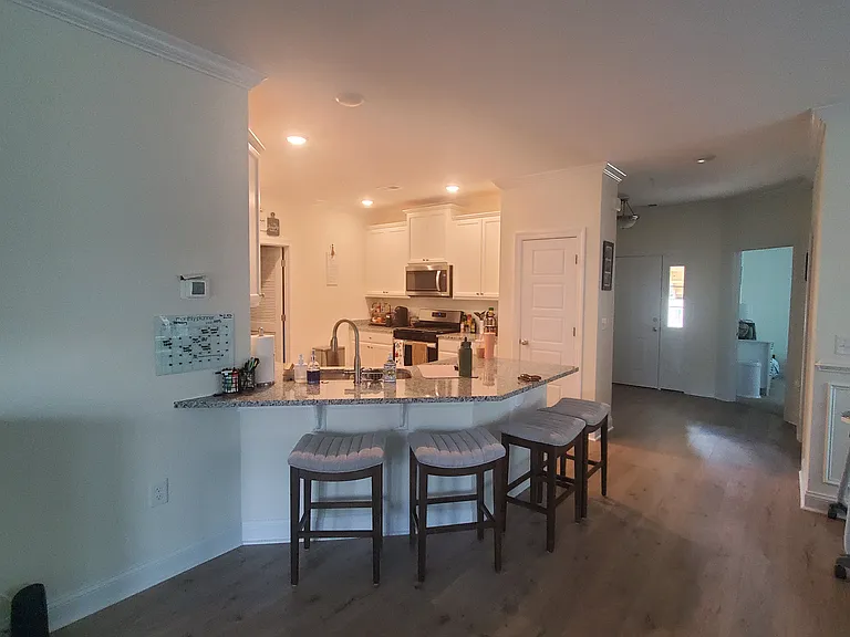 View from living room into kitchen
