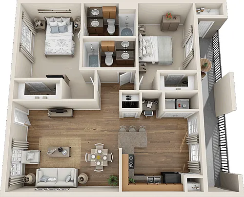Floor plan Two Bedroom Two Bathroom B2 60%