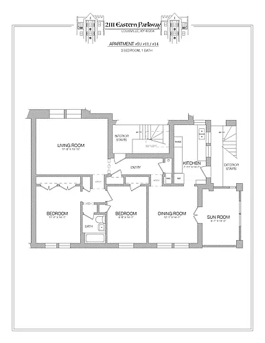 Floor plan 2 Bedroom 1 Bathroom Enclosed Sun Room