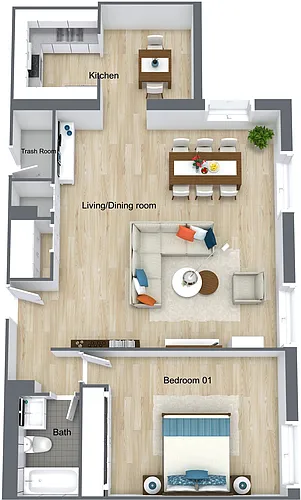 Floor plan Large 1 BR - First Floor