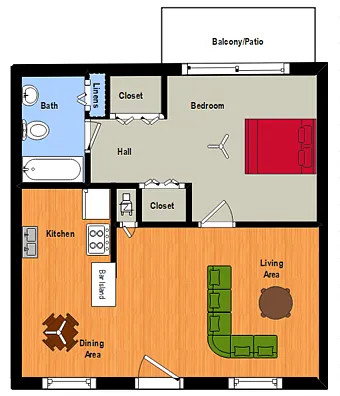 Floor plan 1 Bed, 1 Bath Flat