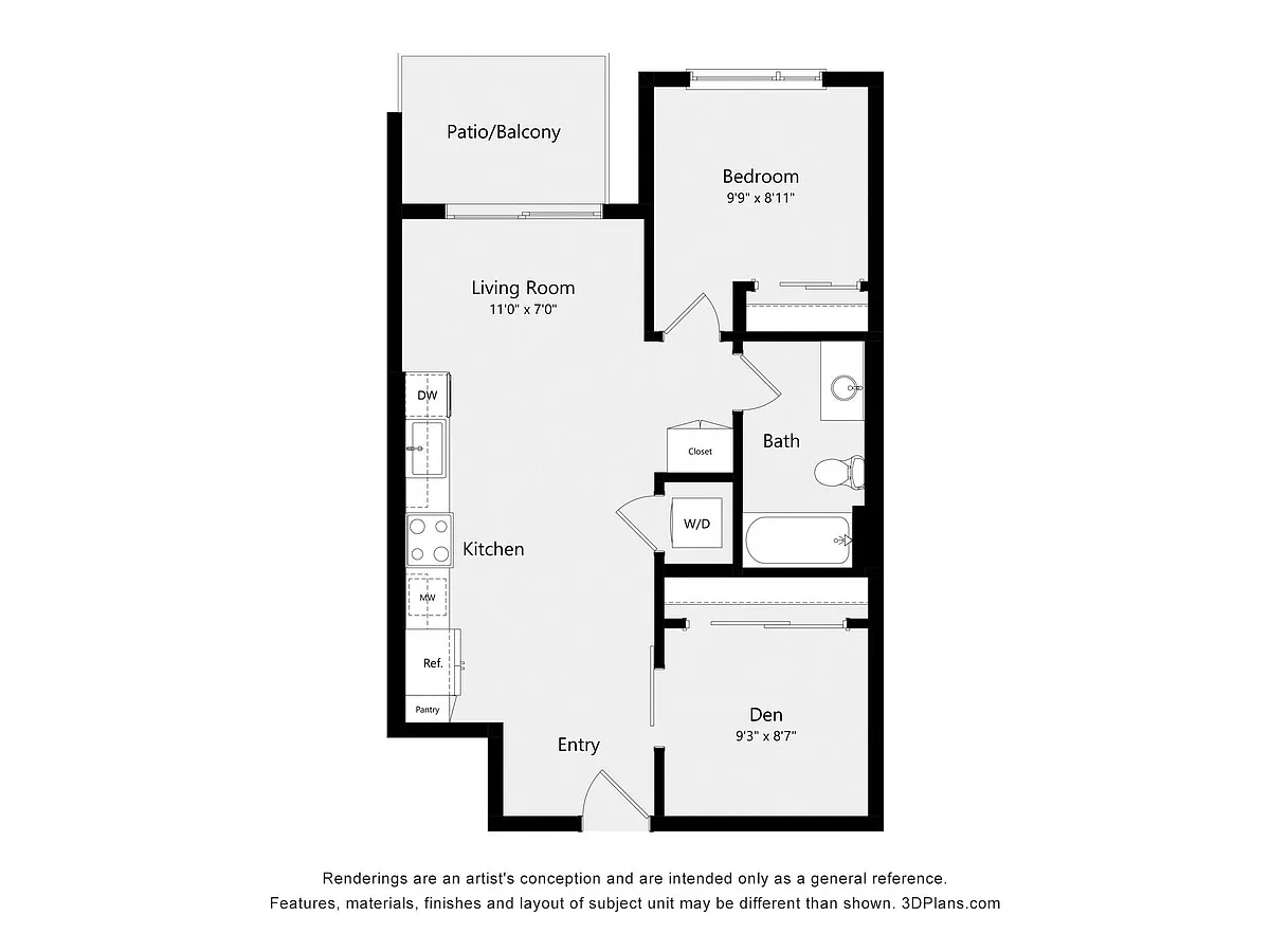 Floor plan One Bedroom Den C03A