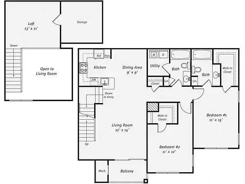 Floor plan 2 Bed/2 Bath-B3LG