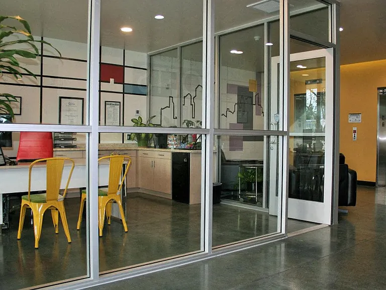 Leasing office in lobby at 12th Street Lofts in National City, California.