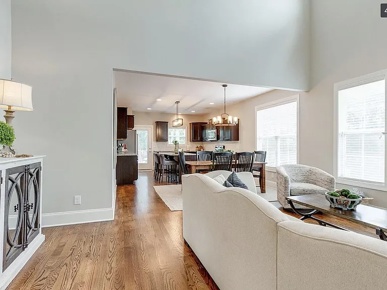 Open concept first floor with vaulted ceilings