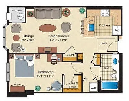Floor plan 1 Bed/1 Bath-A6