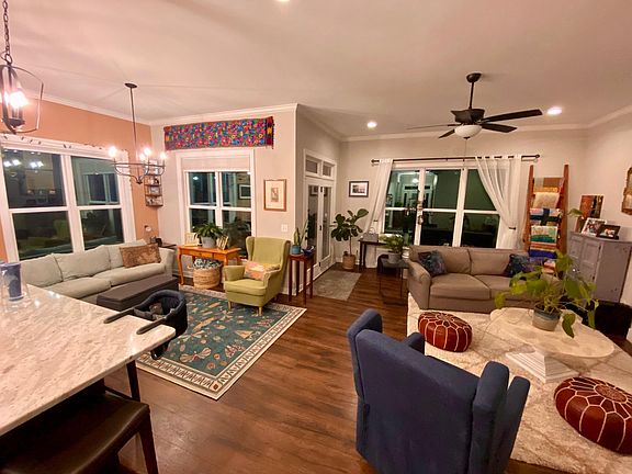 Downstairs open concept living room and kitchen area