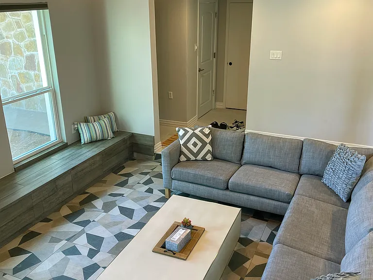 Living Room with plenty of seating and storage drawers