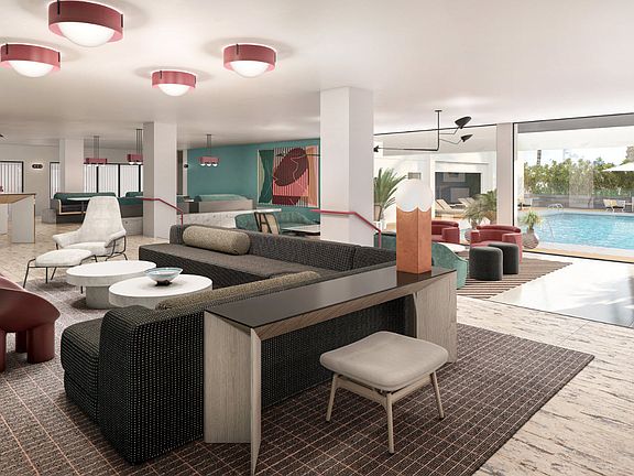 Newly Designed Resident Lounge Overlooking Pool Coming in 2019! *Rendering may not reflect final installation.