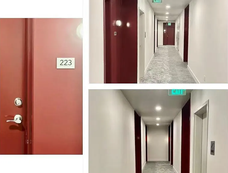Unit door and corridor
