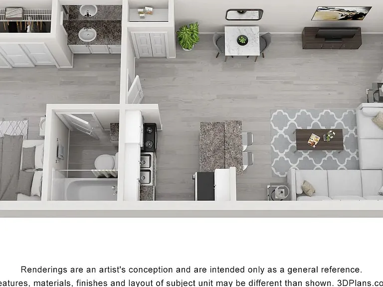 A 3D floor plan rendering of The Chandler.
