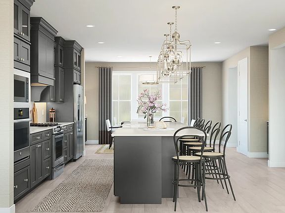 Kitchen with quartz island and countertop