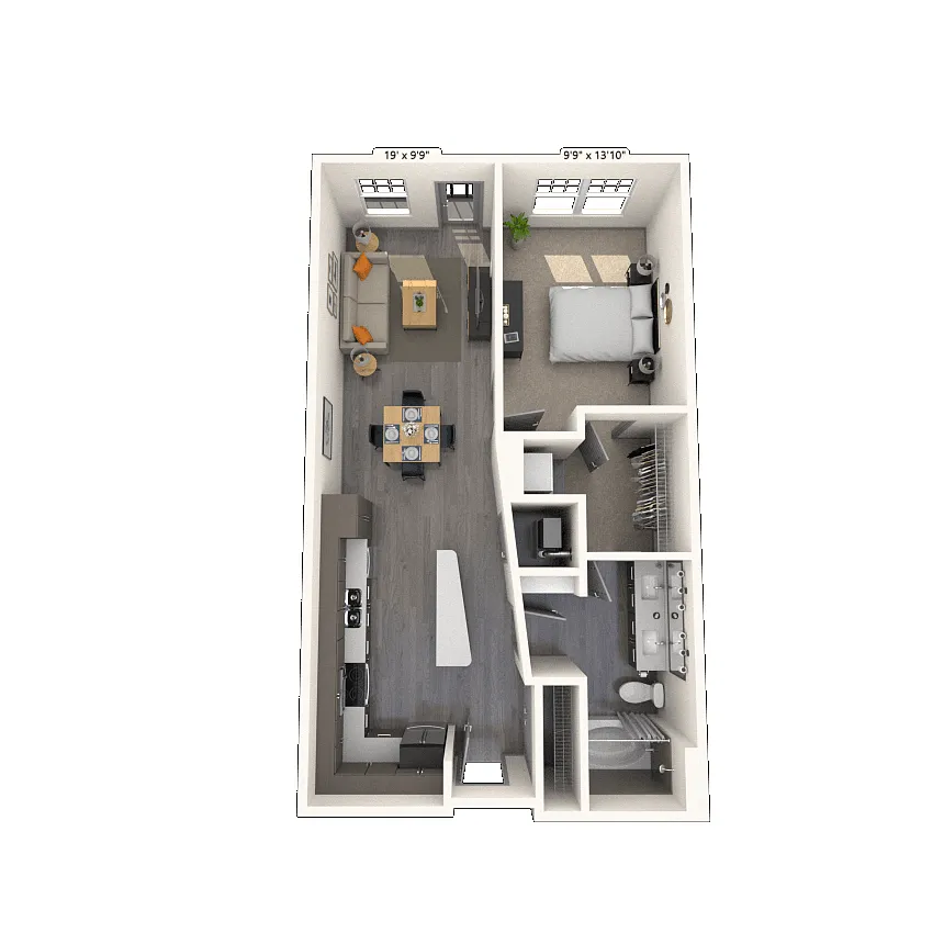 Floor plan Traditional 1x1 674-875 SF