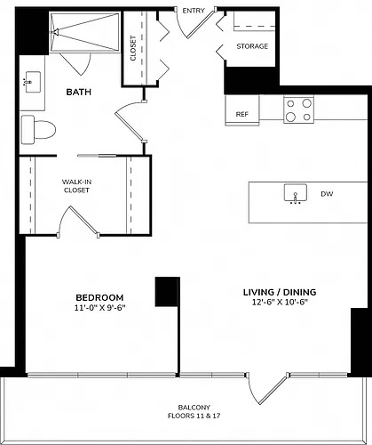 Floor plan Convertible One Bedroom B