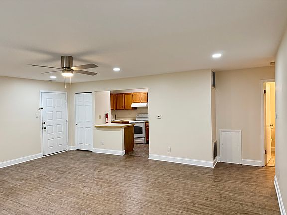 View from patio side door towards entrance and kitchen