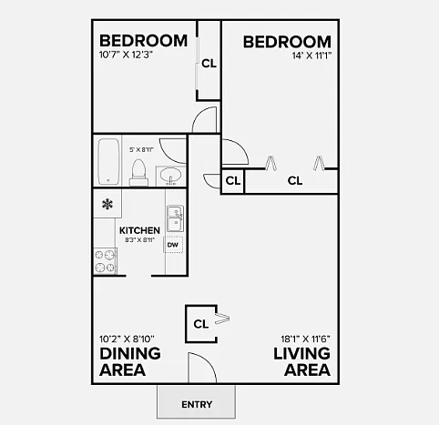Floor plan 2 Bedroom 1 Bath