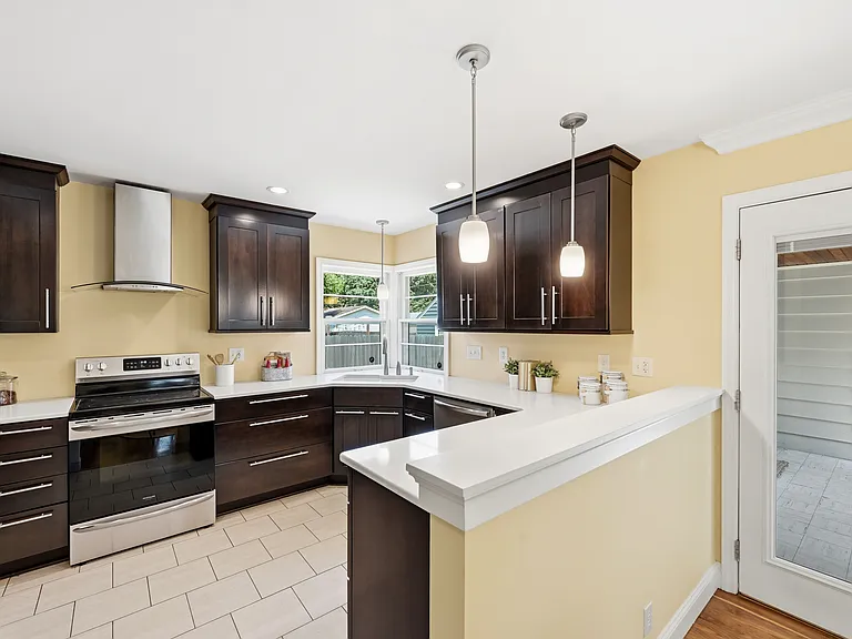 View of kitchen from the dining/living area
