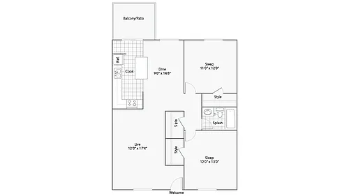 Floor plan 2 Bed 1 Bath