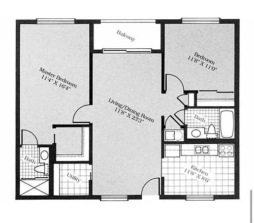 Floor plan Two Bedroom Two Bath