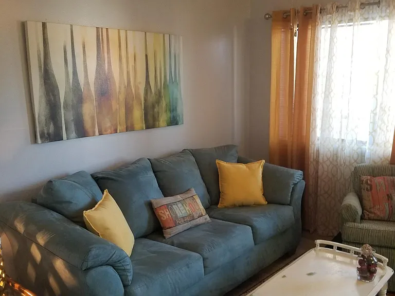 Comfy living area with new Ashley Furniture sofa