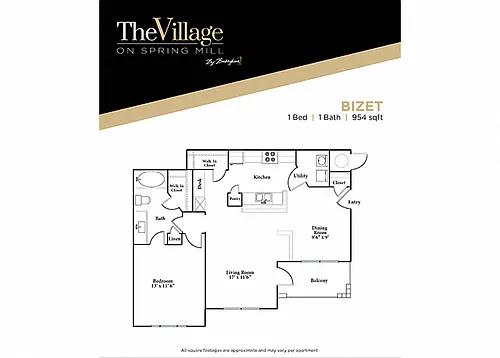 Floor plan Bizet - 1 bed 1 bath - Renovated