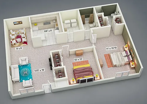 Floor plan Two Bedroom Ranch Private Entry