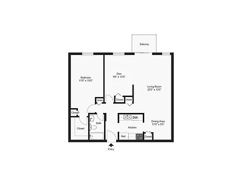 Floor plan One Bedroom Den