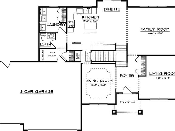 Standard main floor plan of the Birchwood plan.