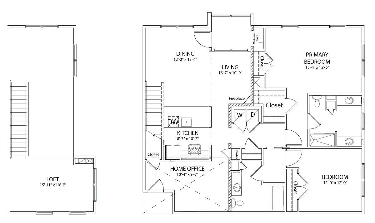 Floor plan 2 Bed 2 Bath Loft G Style