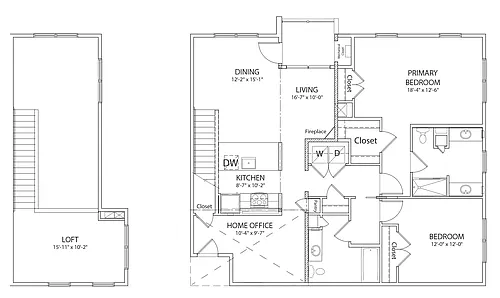 Floor plan 2 Bed 2 Bath Loft G Style