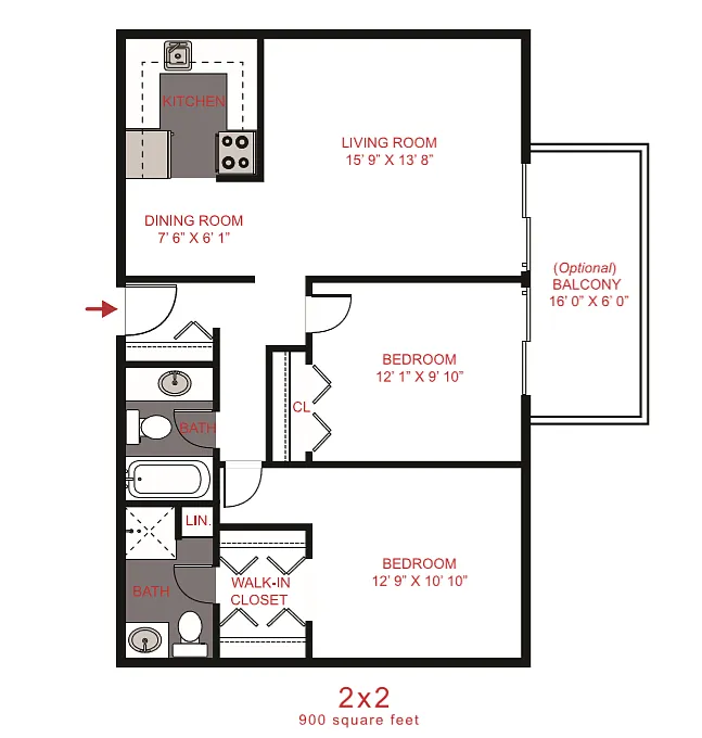 Floor plan 2 Bedroom 2 Bath