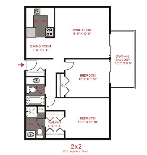 Floor plan 2 Bedroom 2 Bath