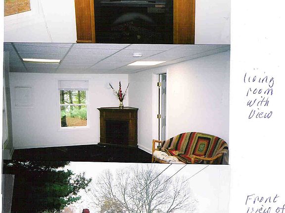 Fireplace, living room, and front view